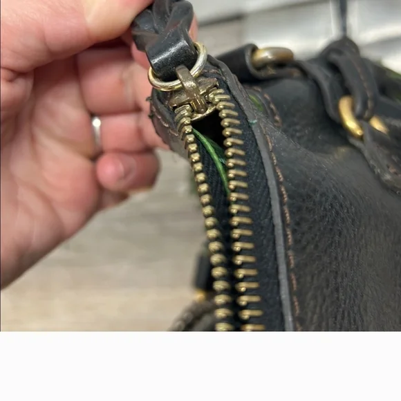 Dooney And Bourke Black Florentine Leather Tassel Satchel Handbag - Picture 6 of 8